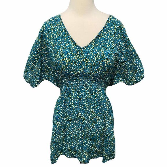 Xhilaration V-Neck Cheetah Leopard Animal Print‎ Swim Cover Up Blue Green Large - Picture 1 of 9